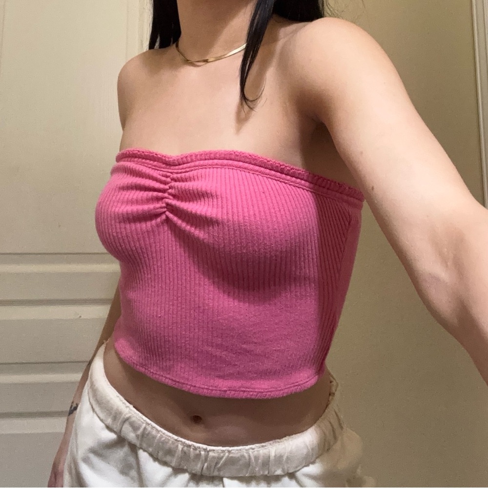 Pink Ribbed Strapless Top